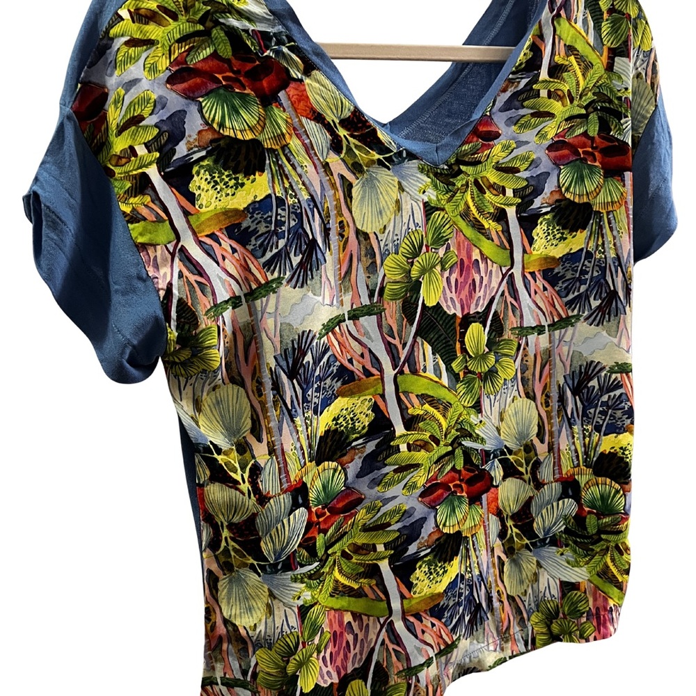 Made in Sens Tropical Botanical Print Viscose Top Size M